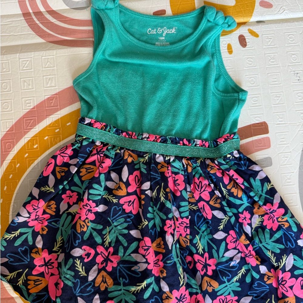 Cat & Jack Turquoise and Floral Kids Dress